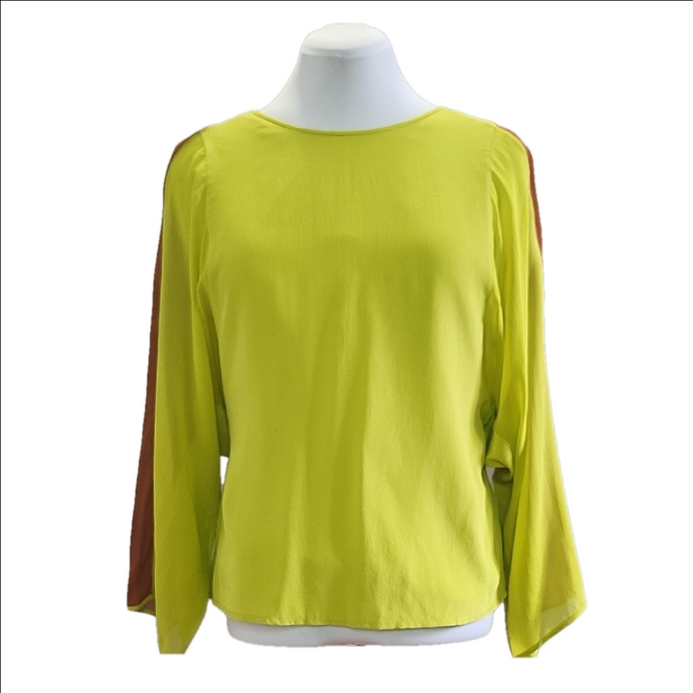 BCBGMAXAZRIA RUNWAY 100% silk Miri  lemongrass top
